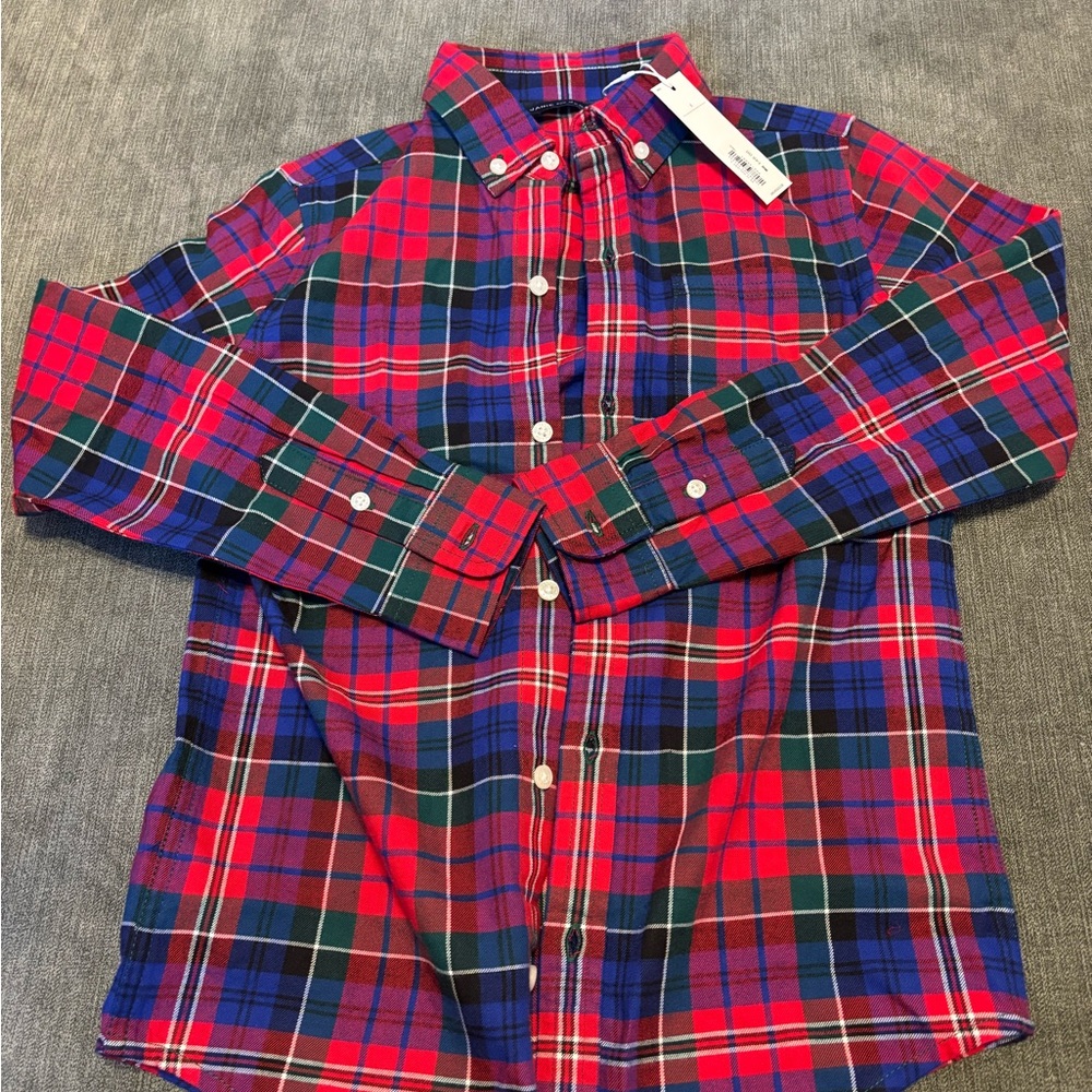 Red and Blue Plaid Button-Up Shirt